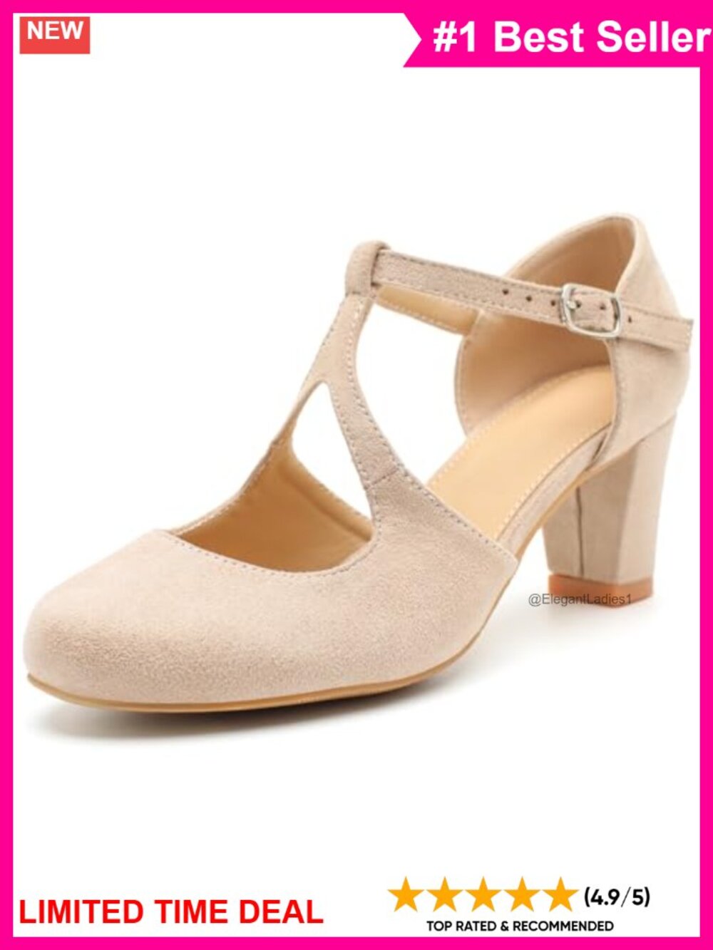 Women's T-Strap Mary Jane Pumps Block Heel Dress Shoes